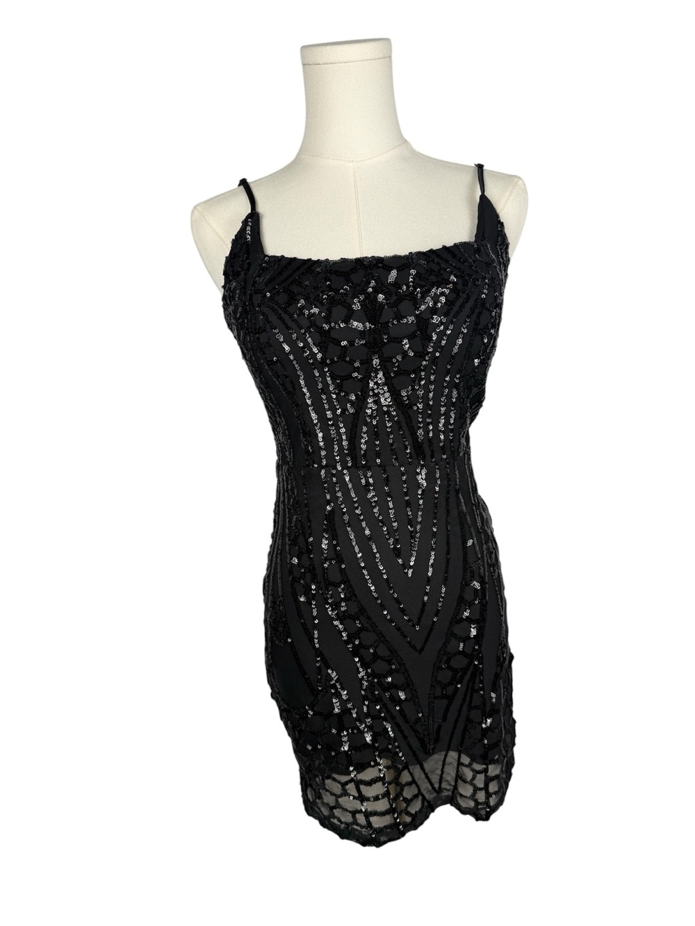 Black Sequin Beaded Bodycon Mini Dress